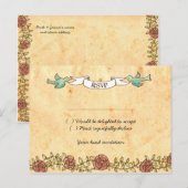 ボヘミアンハート、バラ、鳥、およびバナ結婚ーズ インビテーションポストカード (正面/裏面)