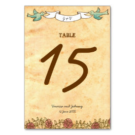 ボヘミアンハート、バラ、鳥、およびバナ結婚ーズ テーブルナンバー