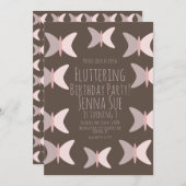 ボヘミアンバタフライパステルピンク誕生日招待状 招待状 (正面/裏面)