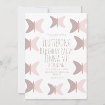 ボヘミアンバタフライパステルピンク誕生日招待状