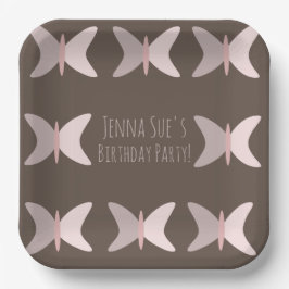ボヘミアンバタフライパステルピンク誕生日 ペーパープレート