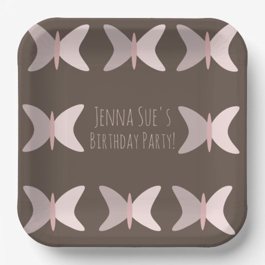 ボヘミアンバタフライパステルピンク誕生日 ペーパープレート (正面)