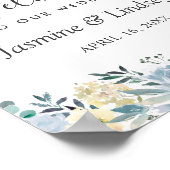 ボヘミアンバニラブルー結婚フローラのウェルカムサイン ポスター (角)