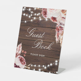 ボヘミアンバラ素朴ウッドゲストブックサイン 台座サイン