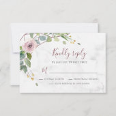 ボヘミアンバラ金ゴールドジオメトリ水色フローラ 出欠カード (正面)