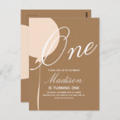 ボヘミアンバルーン1歳誕生日パーティー招待状 ポストカード (正面/裏面)