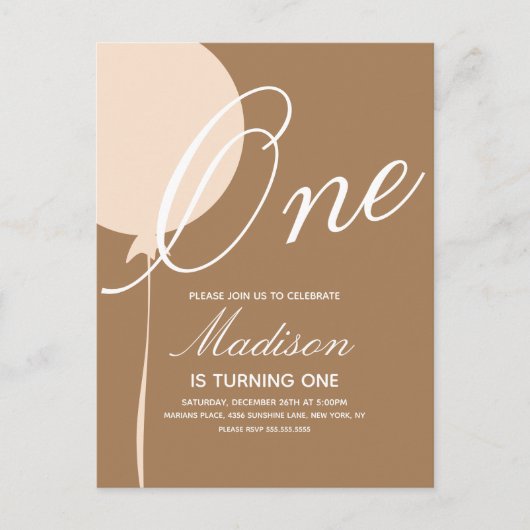 ボヘミアンバルーン1歳誕生日パーティー招待状 ポストカード (正面)