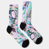 ボヘミアンパカラフルステルフラクタルマーブル抽象芸術 ソックス (右)