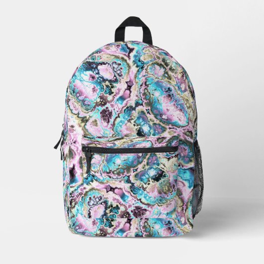 ボヘミアンパカラフルステルフラクタルマーブル抽象芸術 プリントバックパック (正面)
