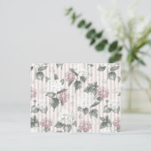 ボヘミアンパステルピンクグリーンフローラストライプパターン ポストカード (スタンド正面)