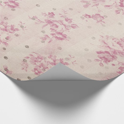 ボヘミアンパステルピンクストライプフローラ水玉模様 ラッピングペーパー (角)
