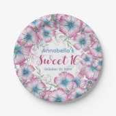 ボヘミアンパステルフローラピンクブルースウィート16 ペーパープレート (正面)