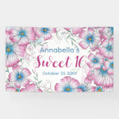 ボヘミアンパステルフローラピンクブルースウィート16 横断幕 (横)