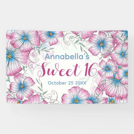 ボヘミアンパステルフローラピンクブルースウィート16 横断幕 (横)