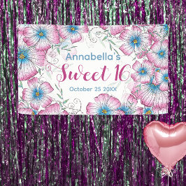 ボヘミアンパステルフローラピンクブルースウィート16 横断幕