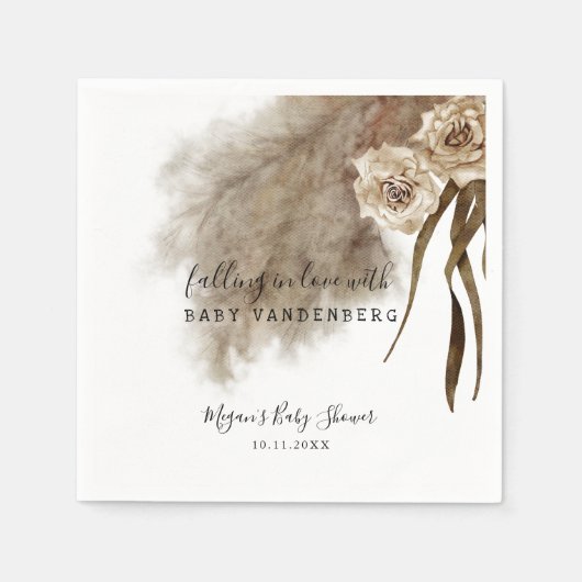 ボヘミアンパンパスグラスグリーンリーベビーシャワー スタンダードカクテルナプキン (正面)