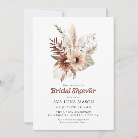 ボヘミアンパンパスグラスブライダルシャワー 招待状 (正面)