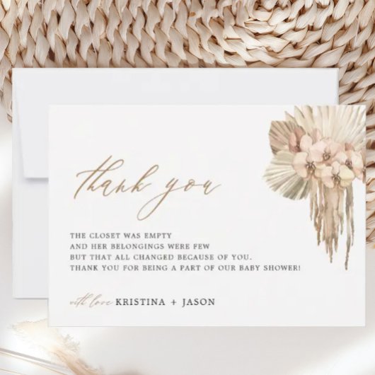 ボヘミアンパンパスグラスベビーシャワーサンキューカード サンキューカード