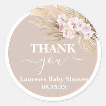 ボヘミアンパンパスグラスベビーシャワーラウンドステッカー