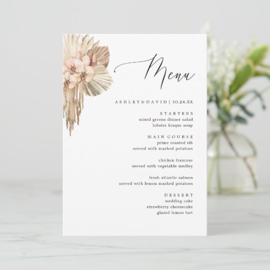 ボヘミアンパンパスグラス秋の結婚式ディナーメニュー メニュー (スタンド正面)