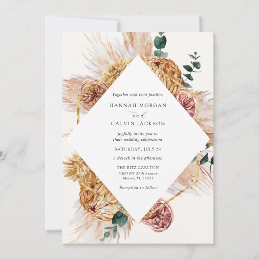 ボヘミアンパンパスグラス結婚式招待状 招待状 (正面)