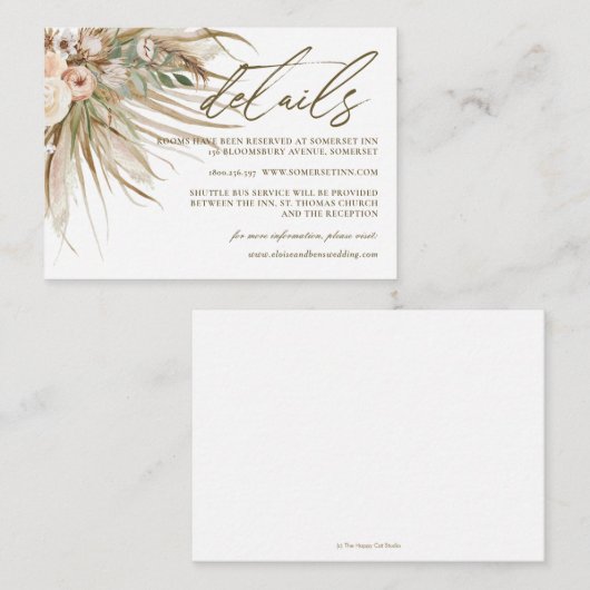 ボヘミアンパンパスグラス自然トーン結婚ズ詳細 エンクロージャーカード (正面/裏面)