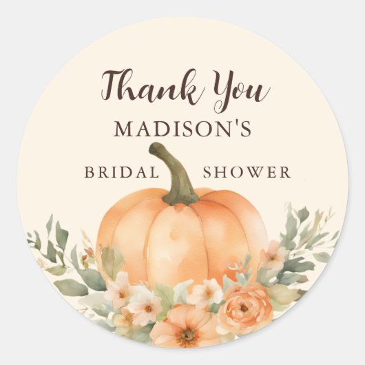 ボヘミアンパンプキンフローラブライダルシャワーサンキューユー ラウンドシール (正面)