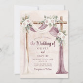 ボヘミアンパープルピンクフローラ結婚セノピー 招待状 (正面)