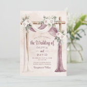 ボヘミアンパープルピンクフローラ結婚セノピー 招待状 (スタンド正面)