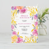 ボヘミアンパープル金ゴールドグリッターフローラ写真Sweet 16 招待状 (スタンド正面)