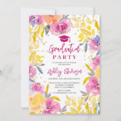 ボヘミアンパープル金ゴールドフローラ写真卒業 招待状 (正面)