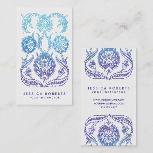 ボヘミアンパープル&アクアウォーター色フローラデザイン 名刺 (正面/裏面)