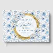 ボヘミアンパールブルーゴールドグリッター フラワー ゲストブック (正面)