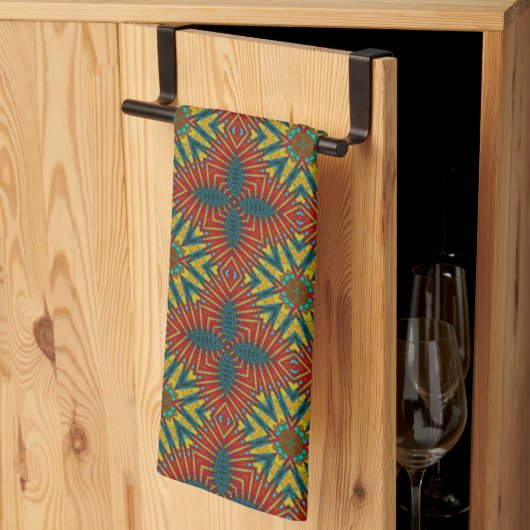 ボヘミアンヒッパイレッドブルーカッコいいイエエスニック部族 キッチンタオル (三つ折り)