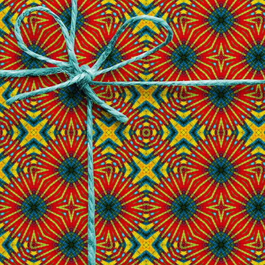 ボヘミアンヒッパイレッドブルーカッコいいイエエスニック部族 ラッピングペーパー