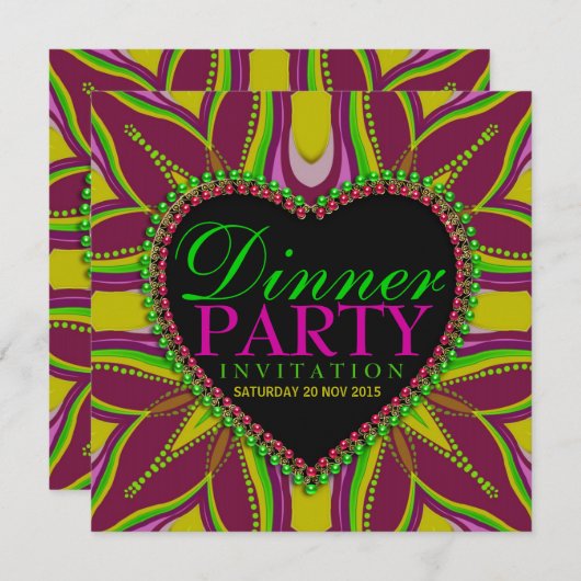 ボヘミアンヒッピーガールズナイトディナーパーティの招待状 招待状 (正面/裏面)