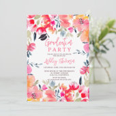 ボヘミアンピンクの水色の花の卒業 招待状 (スタンド正面)