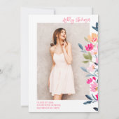 ボヘミアンピンクの水色の花の卒業 招待状 (裏面)