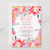 ボヘミアンピンクの水色の花ブライダルシャワー 招待状 (正面)