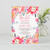 ボヘミアンピンクの水色の花ブライダルシャワー 招待状 (スタンド正面)