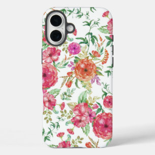 ボヘミアンピンクの珊瑚緑色の水色のバラ花 iPhone 16 PLUSケース