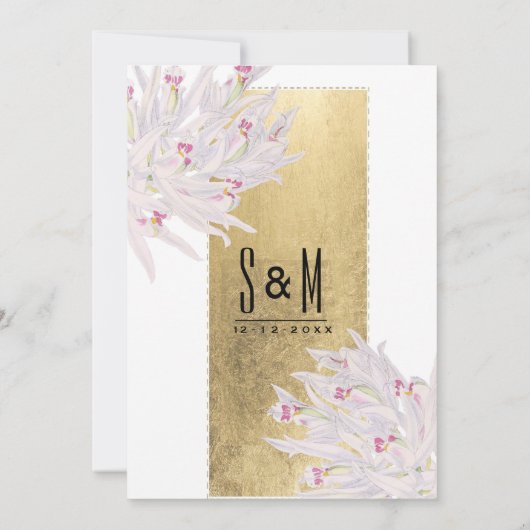 ボヘミアンピンクの白金ゴールドラン結婚フローラ 招待状 (裏面)