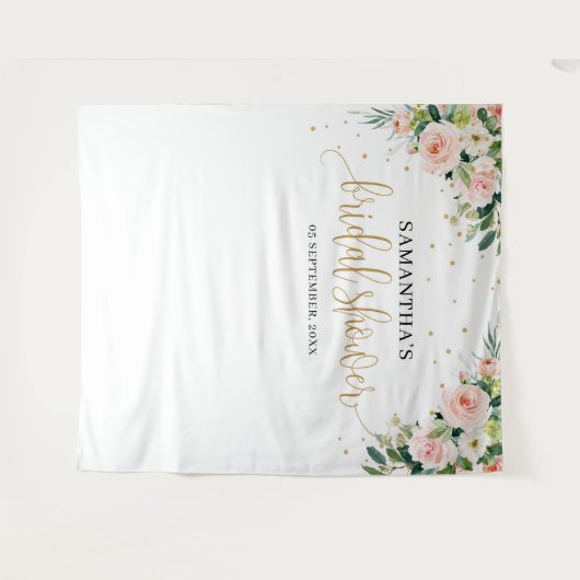 ボヘミアンピンクの花のブライダルシャワー タペストリー (正面(横))