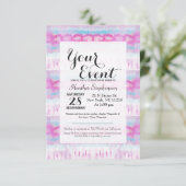 ボヘミアンピンクアンドブルー抽象芸術絞り染めパターン 招待状 (スタンド正面)