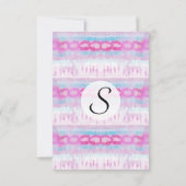 ボヘミアンピンクアンドブルー抽象芸術絞り染めパターン 招待状 (裏面)