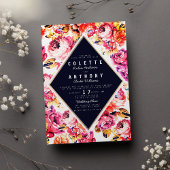 ボヘミアンピンクオレンジバラ結婚フローラ 招待状