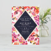 ボヘミアンピンクオレンジバラ結婚フローラ 招待状 (スタンド正面)