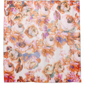 ボヘミアンピンクオレンジブラウンティール（緑がかった色）バラフローラ シャワーカーテン (正面)