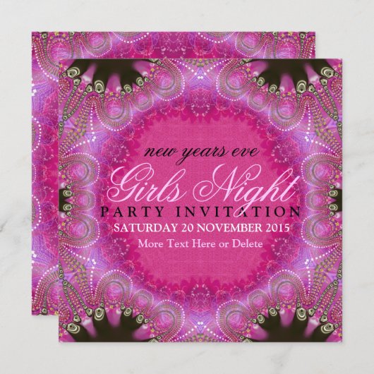 ボヘミアンピンクガールズナイトNYEパーティの招待状 招待状 (正面/裏面)