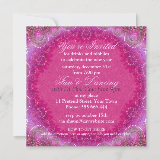 ボヘミアンピンクガールズナイトNYEパーティの招待状 招待状 (裏面)